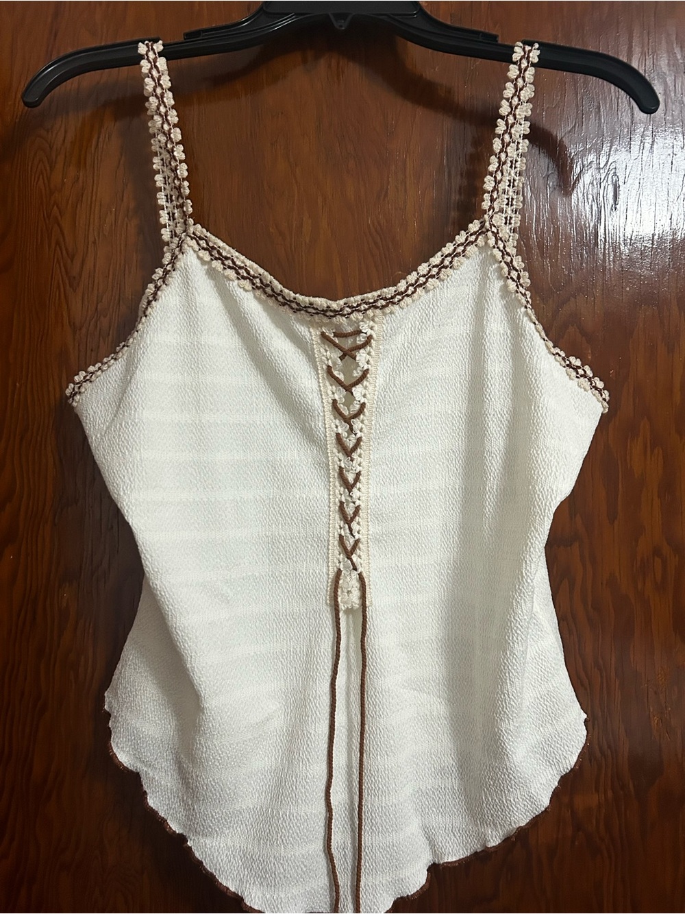 SHEIN Cream Crochet-Trim Lace-Up Cami, NWOT